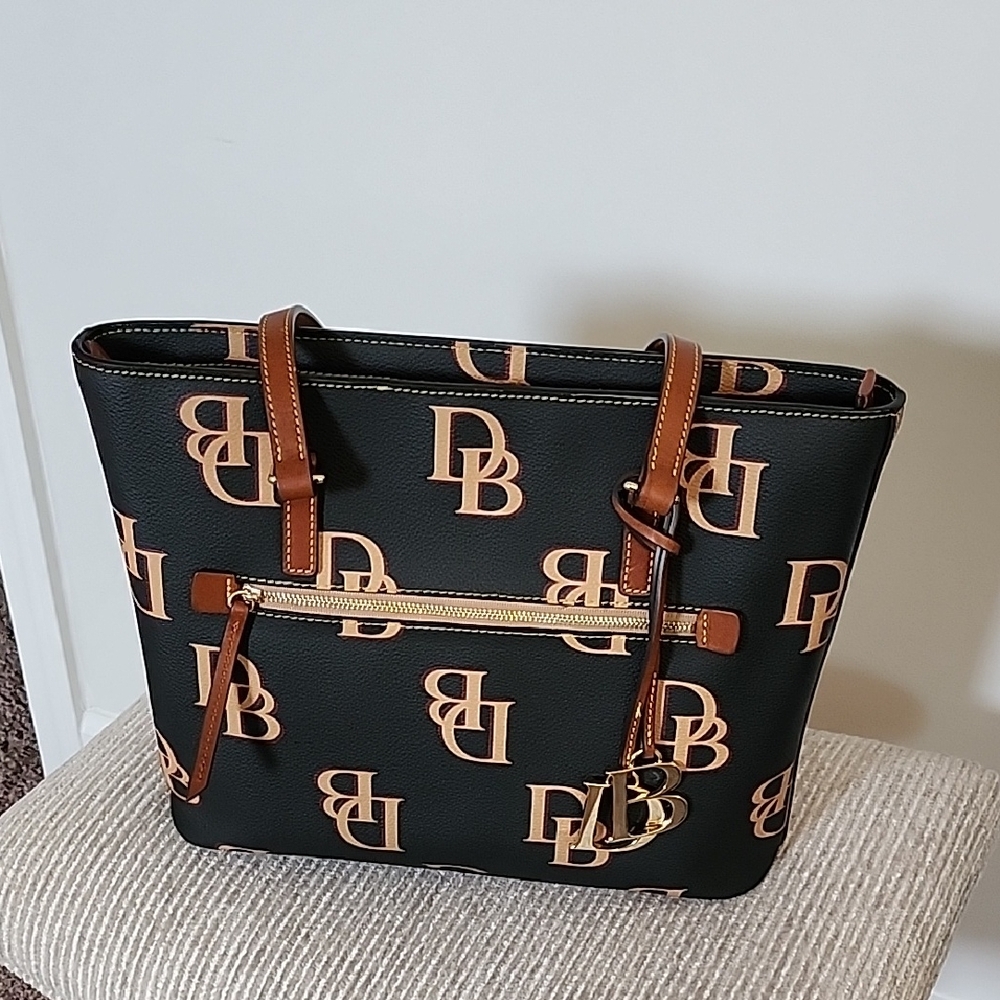 Dooney & Bourke Black and Brown Logo Tote